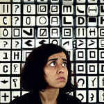 **Prompt:** A lone individual, appearing overwhelmed and frustrated, faces a looming, intricate wall of impenetrable, abstract jargon and complex symbols. The wall acts as a "silent barrier," isolating them from clear understanding. Their expression conveys confusion and a sense of inadequacy. The lighting is dim, emphasizing the feeling of being excluded and lost in a sea of unintelligible information.