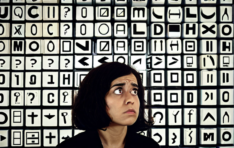 **Prompt:** A lone individual, appearing overwhelmed and frustrated, faces a looming, intricate wall of impenetrable, abstract jargon and complex symbols. The wall acts as a "silent barrier," isolating them from clear understanding. Their expression conveys confusion and a sense of inadequacy. The lighting is dim, emphasizing the feeling of being excluded and lost in a sea of unintelligible information.