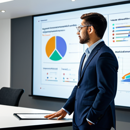 Home 22 A professional expert, fully clothed in a modest business suit, stands confidently at a sleek presentation desk in a modern, brightly lit conference room. They are actively explaining a complex idea using a simple, clear infographic projected on a large screen behind them, effectively bridging a knowledge gap. The expert gestures with well-formed hands, maintaining a natural pose. The image conveys clear communication and demystification. Safe for work, appropriate content, fully clothed, perfect anatomy, correct proportions, natural body proportions, professional photography, high resolution.