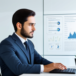 A professional in a modest business suit, seated at a sleek, minimalist desk in a modern, well-lit office. Surrounding the individual, abstract, translucent layers of complex data and illegible digital jargon visually swirl, gradually resolving into a single, bright, simplified graphic that the person is focused on, symbolizing profound understanding. The office environment is clean and professional. fully clothed, appropriate attire, modest clothing, safe for work, appropriate content, professional photography, perfect anatomy, correct proportions, natural pose, well-formed hands, proper finger count, natural body proportions, high resolution, clean aesthetic.